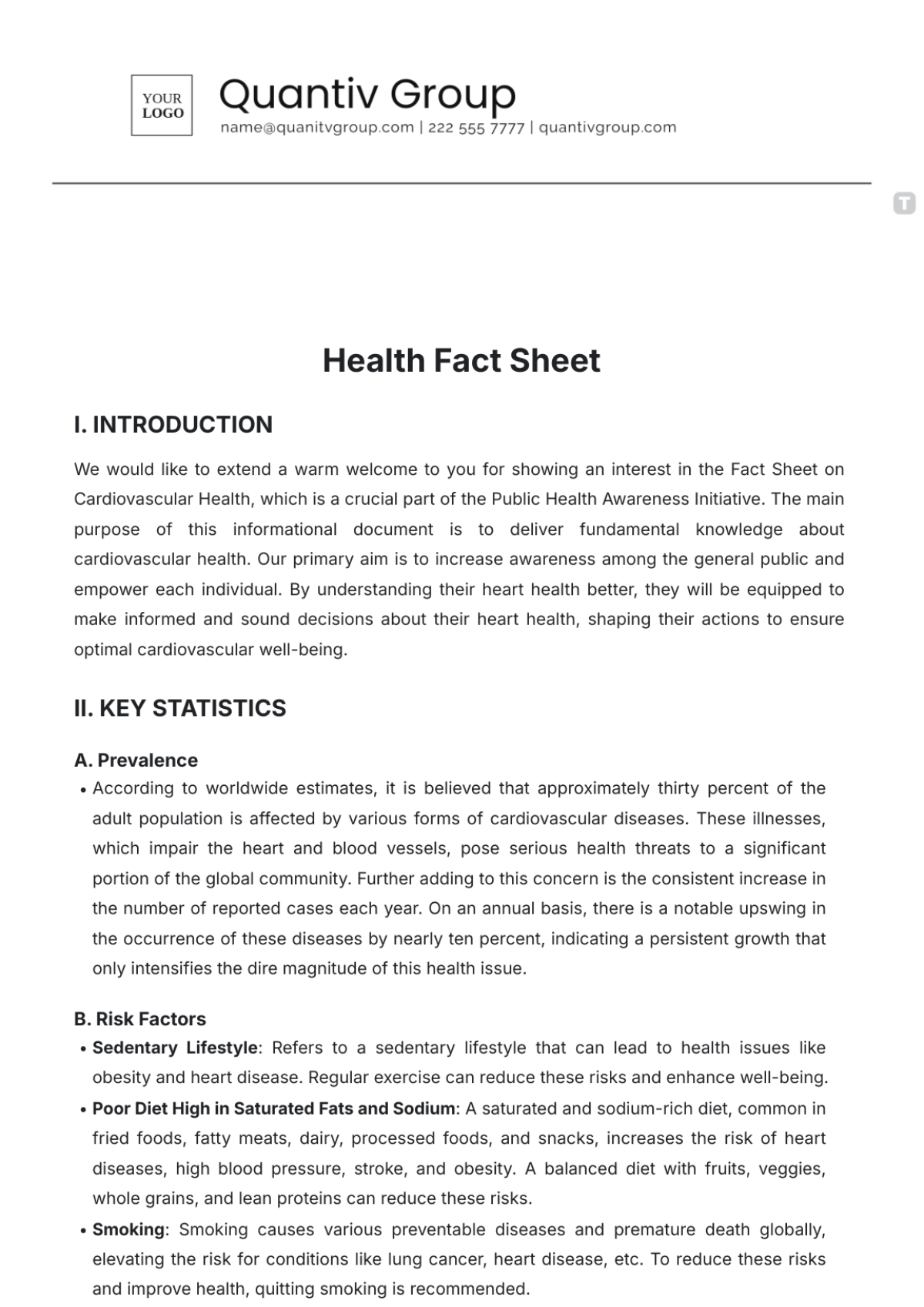 Health Fact Sheet Template