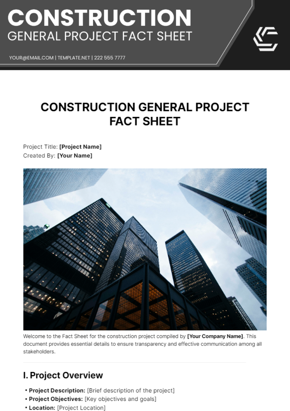 Free Construction General Project Fact Sheet Template