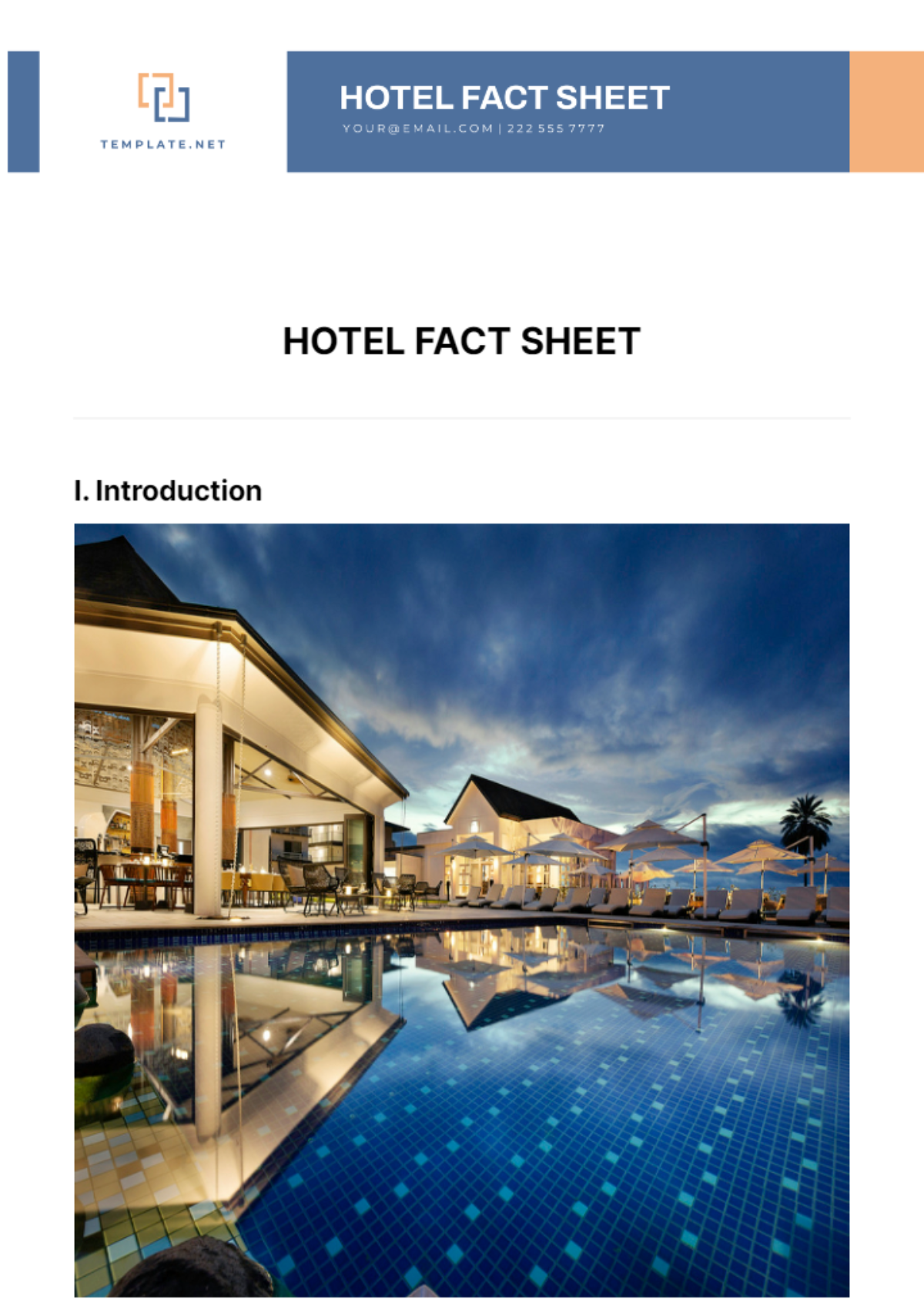Hotel Fact Sheet Template