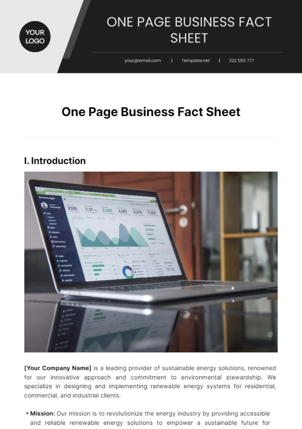 One Page Business Fact Sheet Template