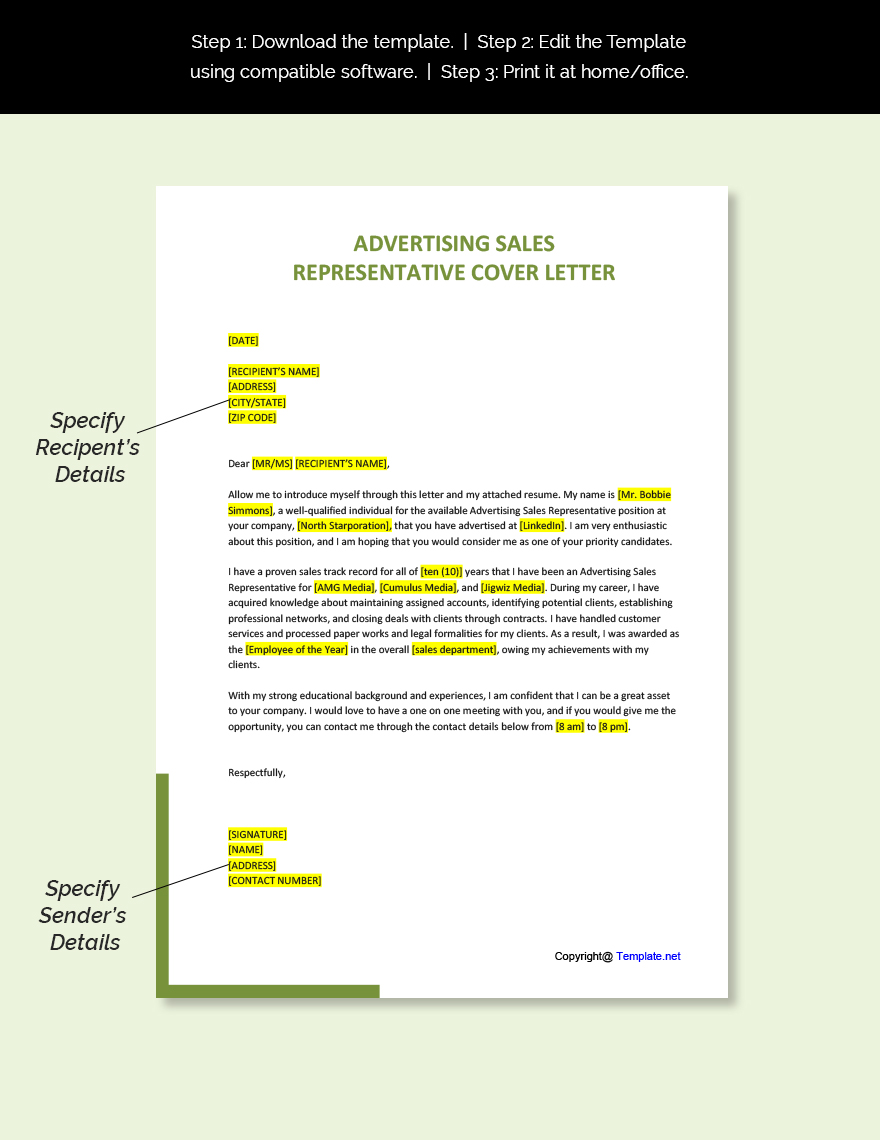 Advertising Sales Representative Cover Letter