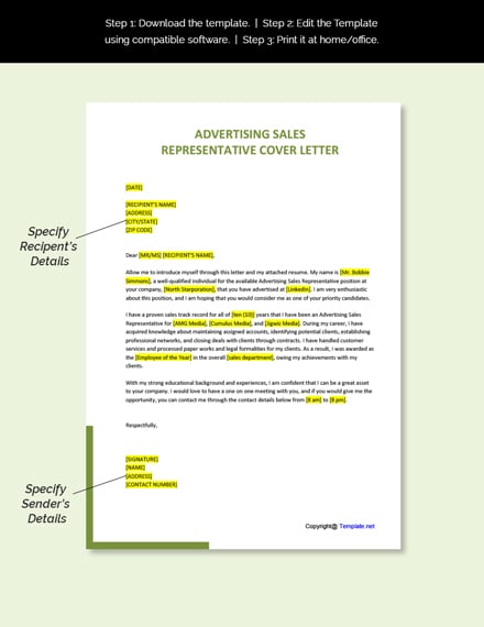 Advertising Sales Representative Cover Letter Template