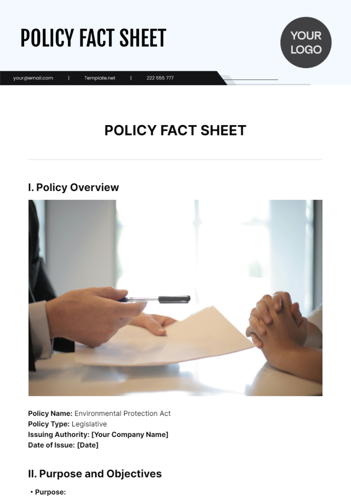 Free Policy Fact Sheet Template