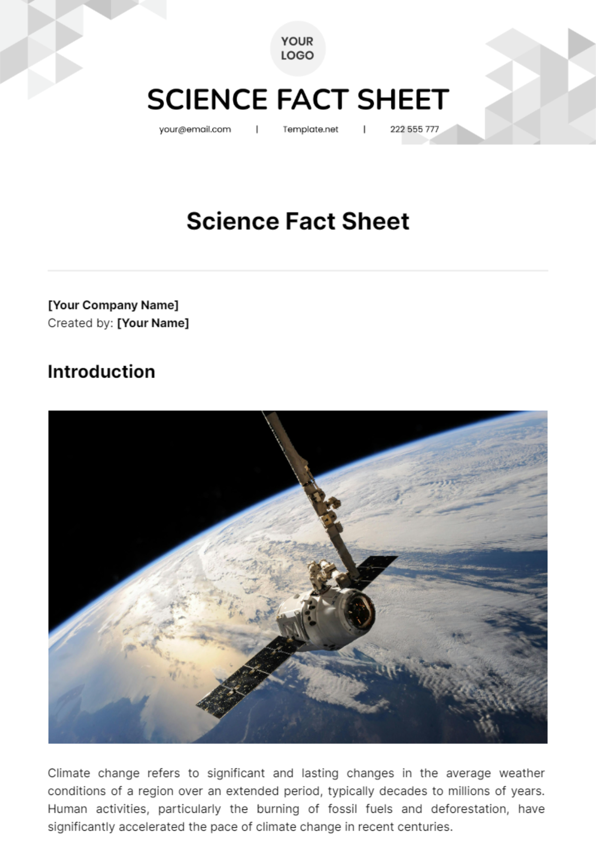 Science Fact Sheet Template