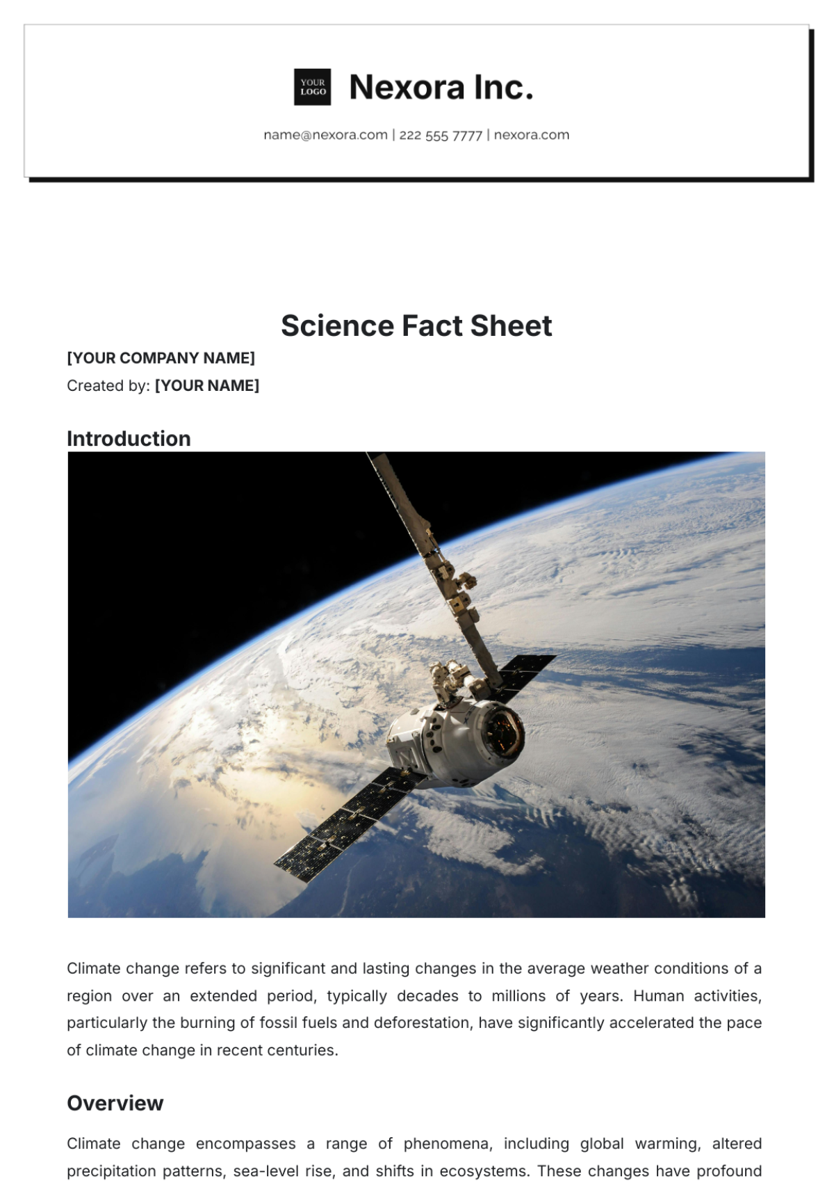 Science Fact Sheet Template