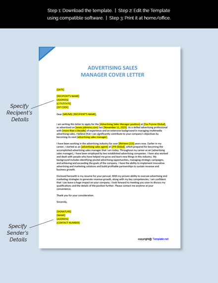 Advertising Sales Manager Cover Letter Template