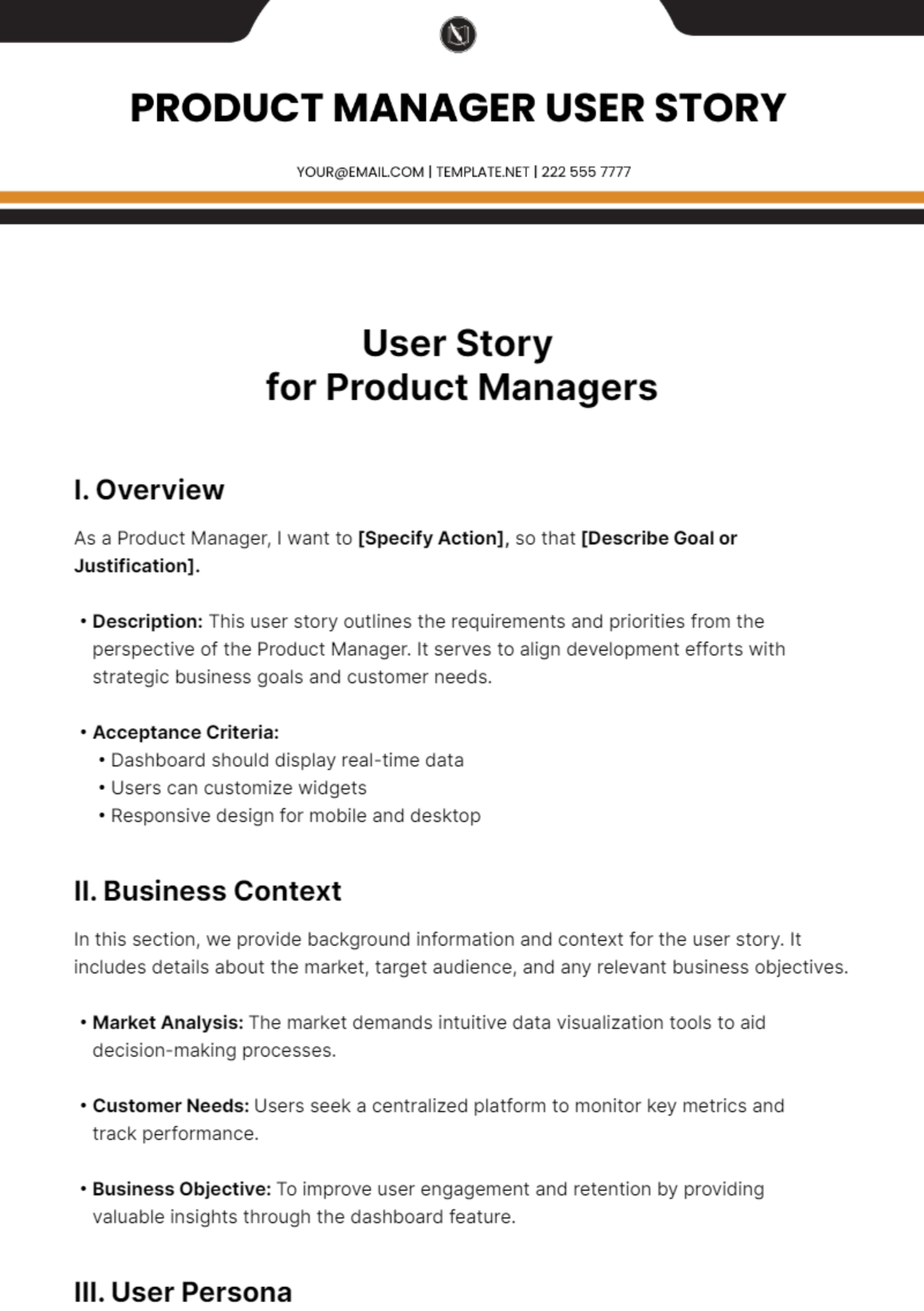 Product Manager User Story Template