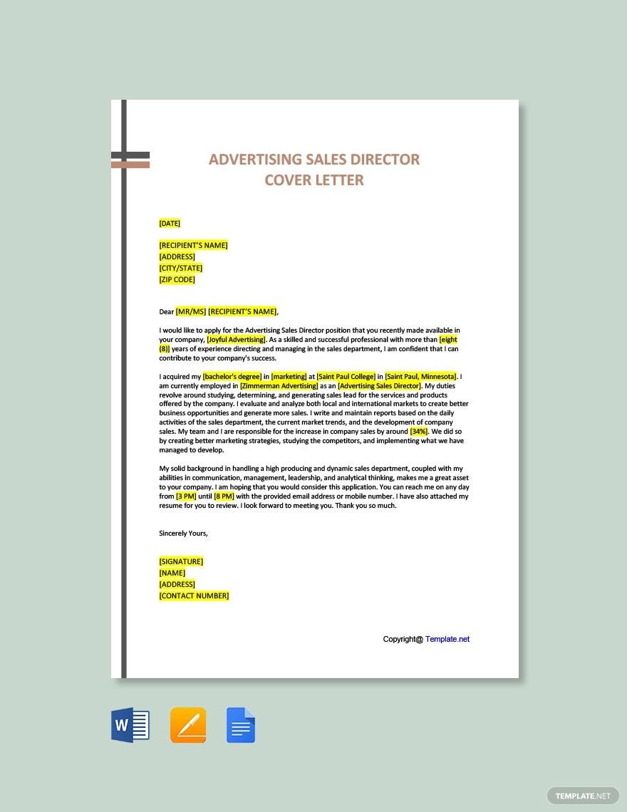 Advertising Sales Director Cover Letter