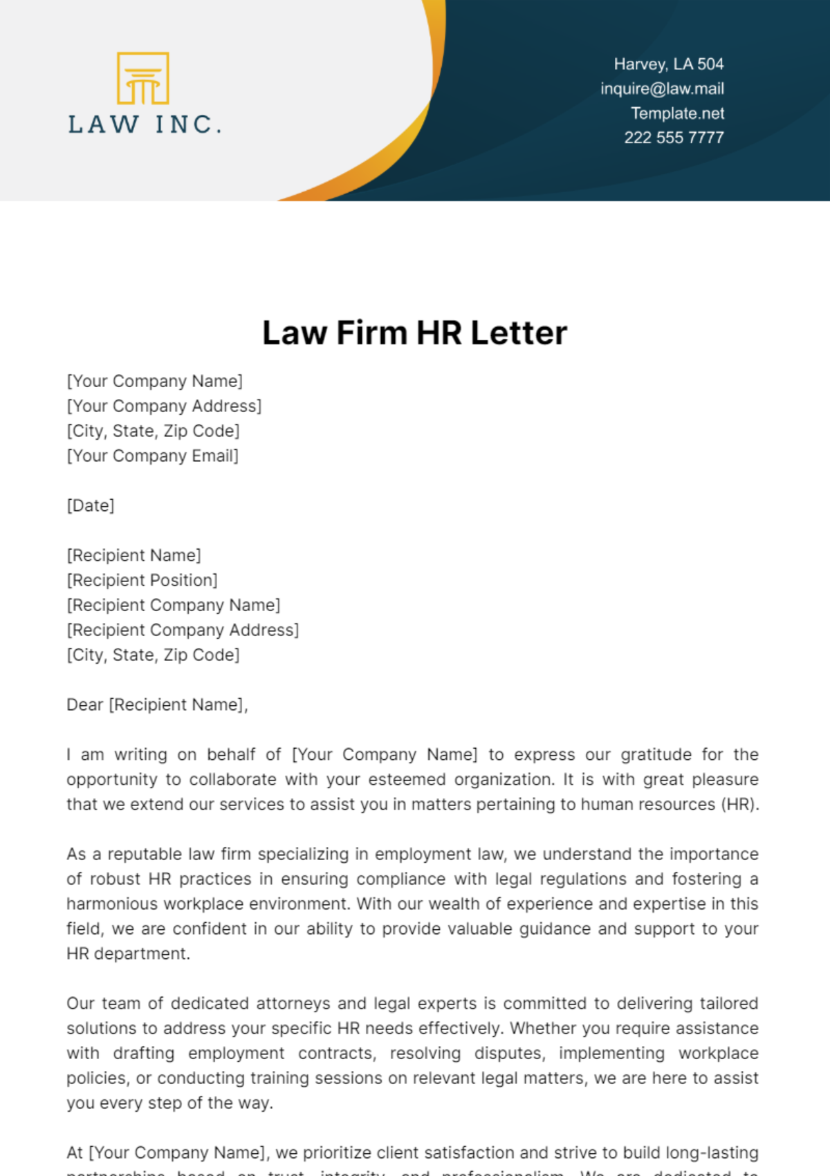 Law Firm HR Letter Template - Edit Online & Download