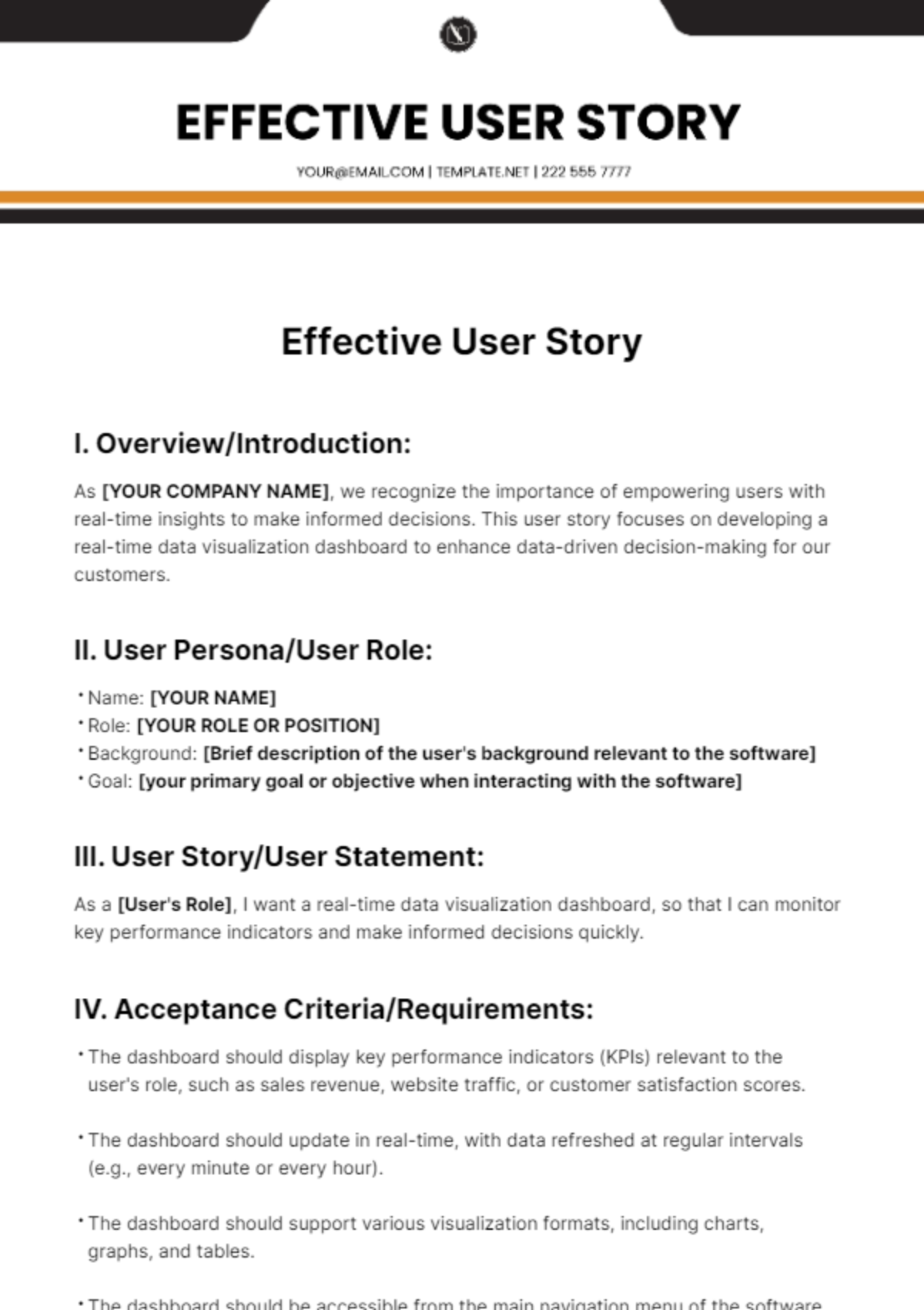 Free Effective User Story Template