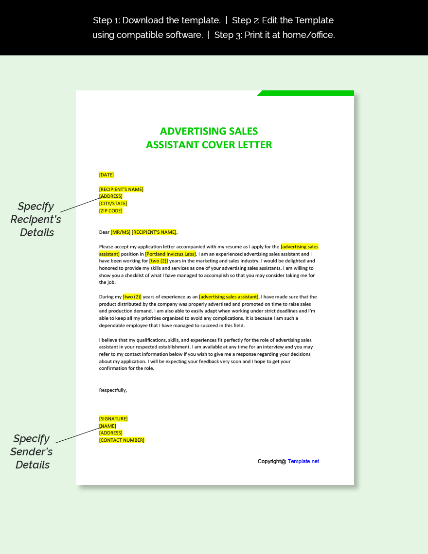 Advertising Sales Assistant Cover Letter