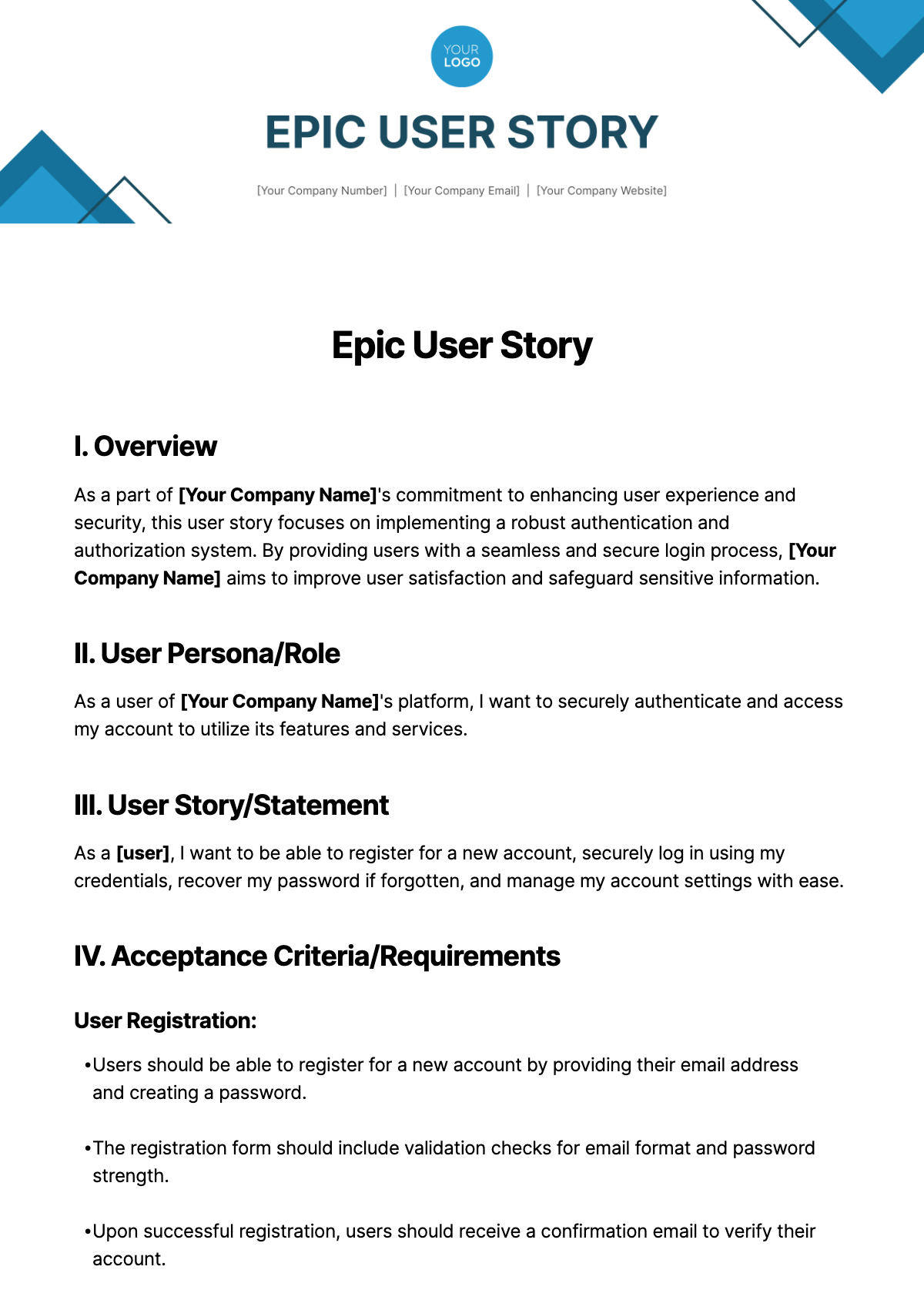 Free Epic User Story Template
