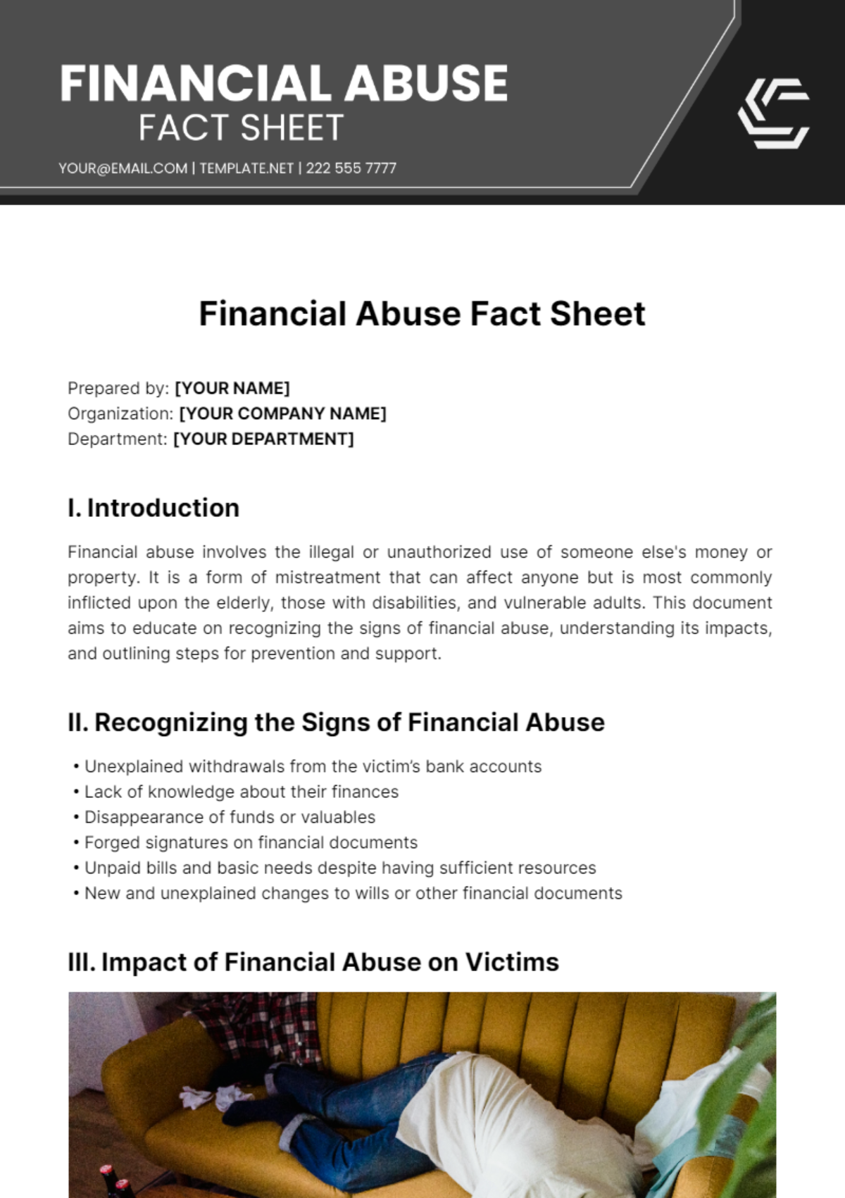 Free Financial Abuse Fact Sheet Template