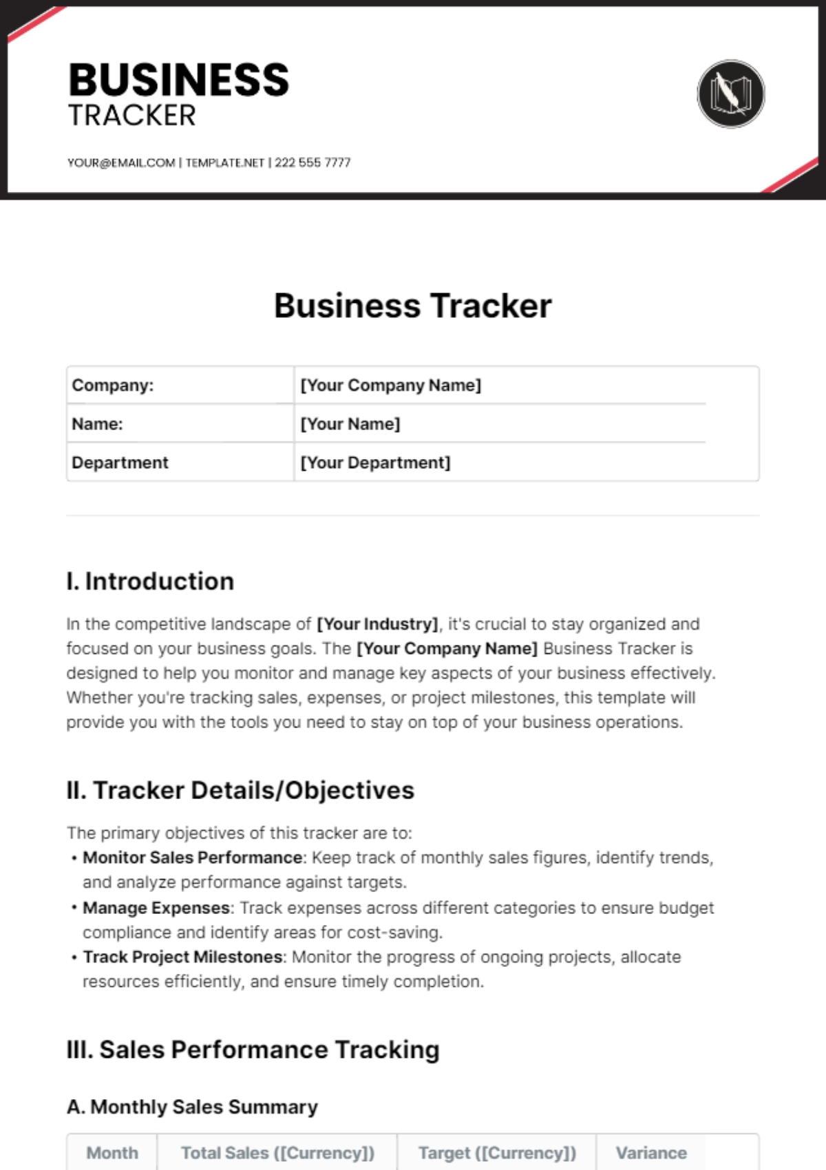 Business Tracker Template