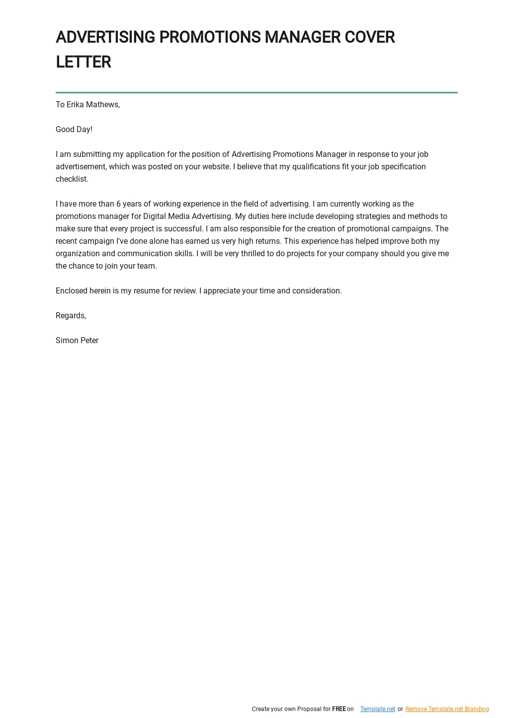 Free Advertising Promotions Manager Cover Letter Template.jpe