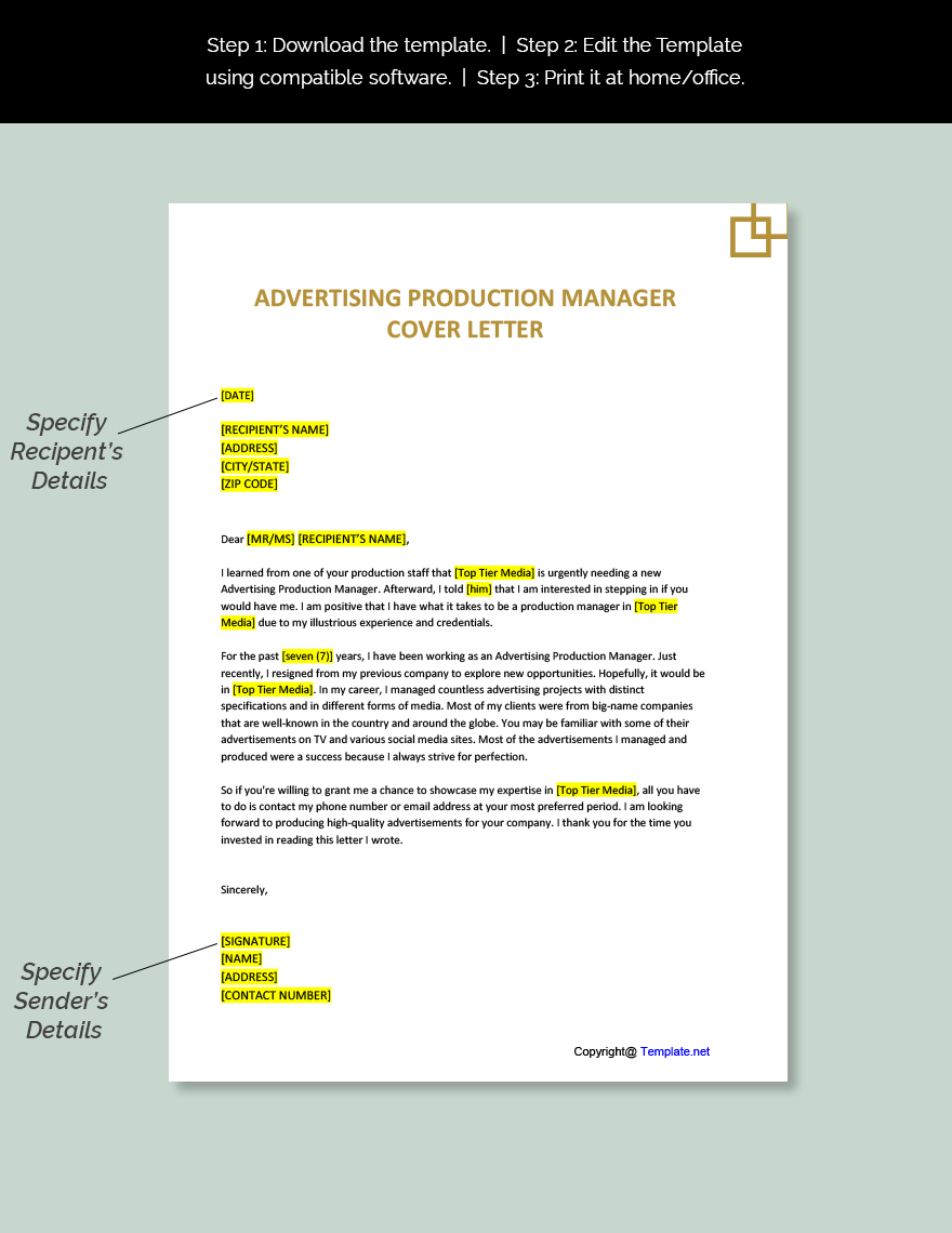Advertising Production Manager Cover Letter