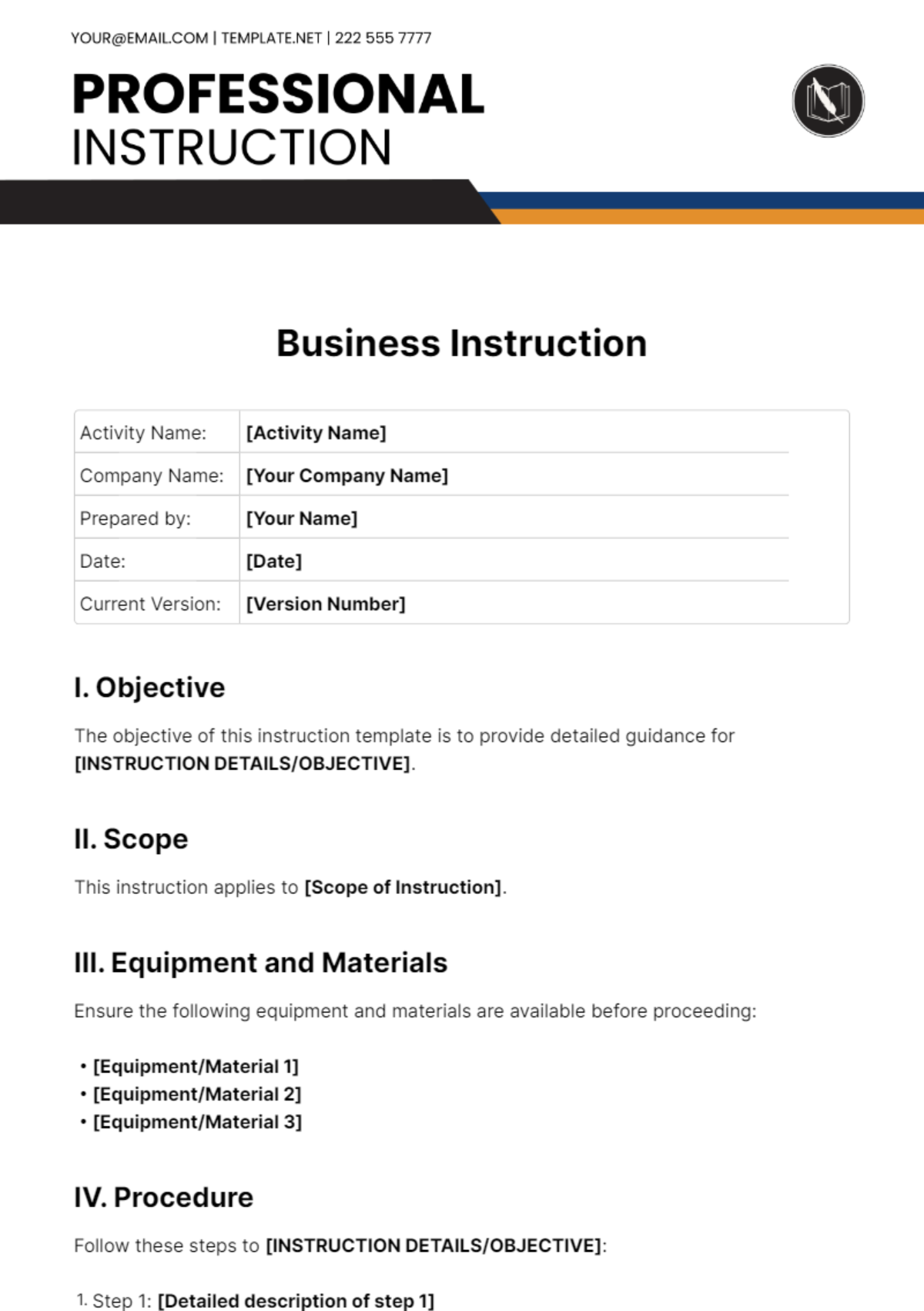 Free Business Instruction Template