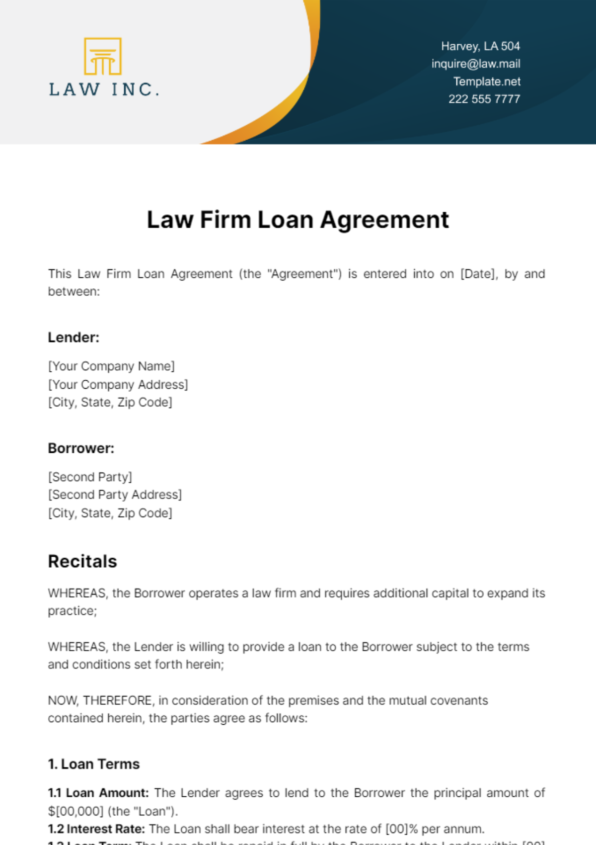 Law Firm Loan Agreement Template