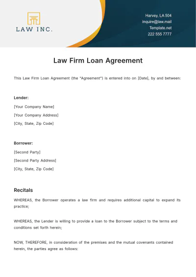 Free Law Firm Loan Agreement Template to Edit Online