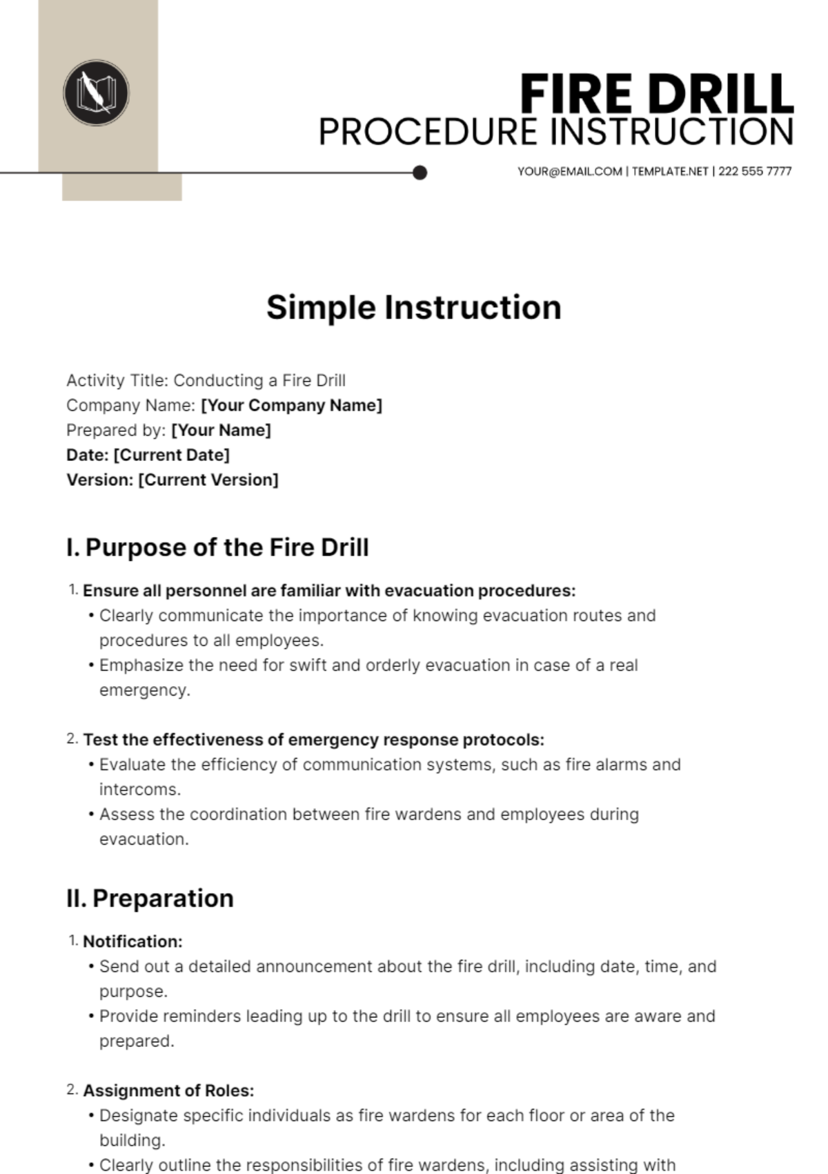 Free Simple Instruction Template