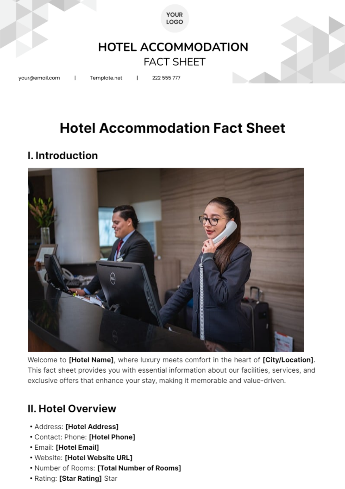 Hotel Accomodation Fact Sheet Template