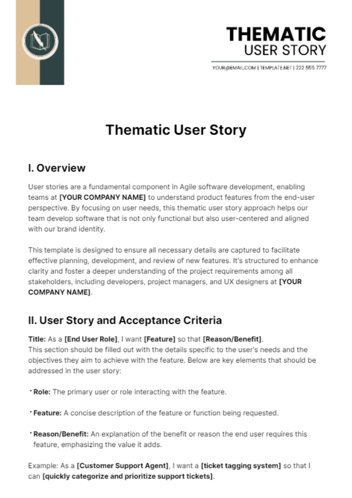 Free Thematic User Story Template