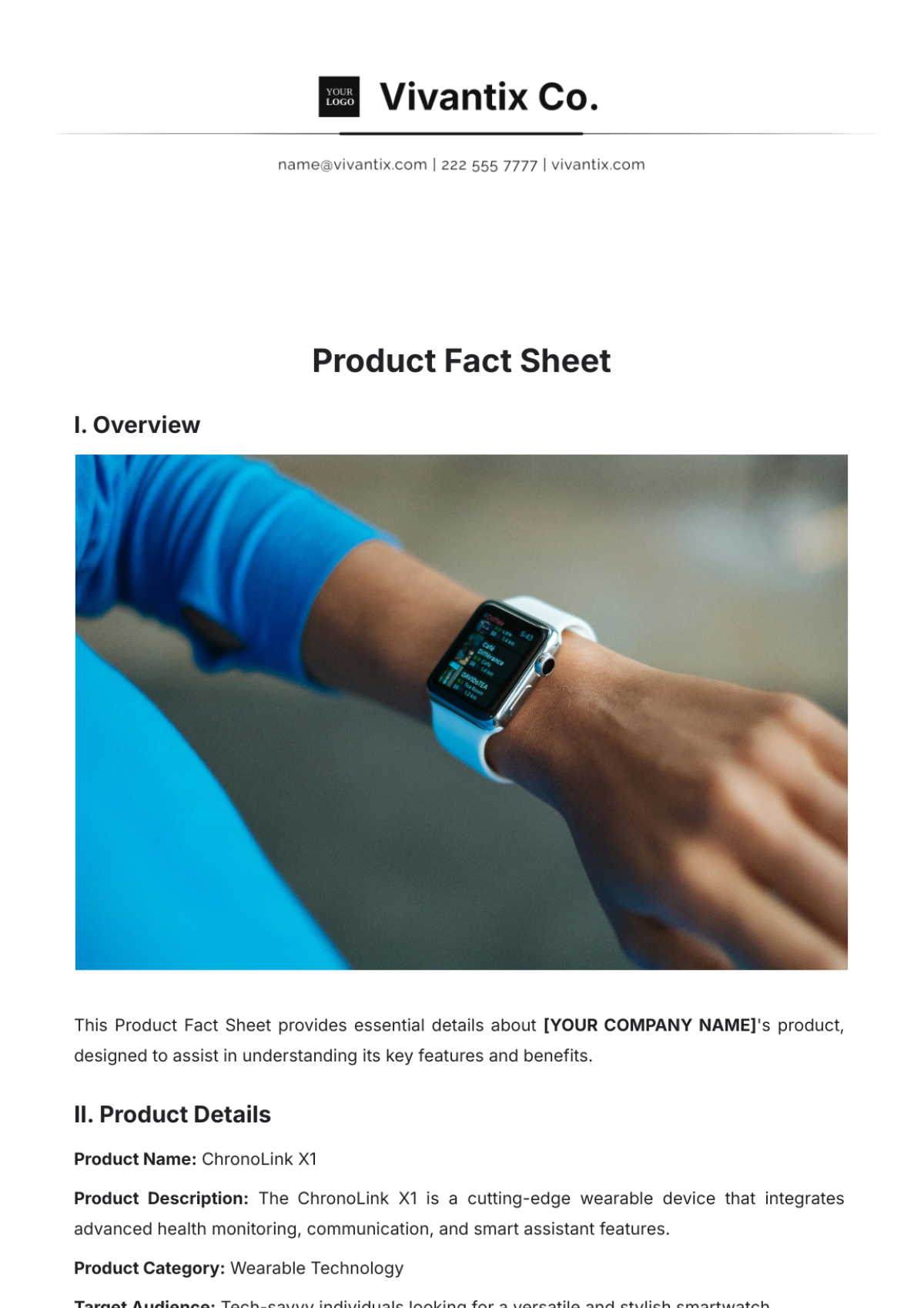 Product Fact Sheet Template