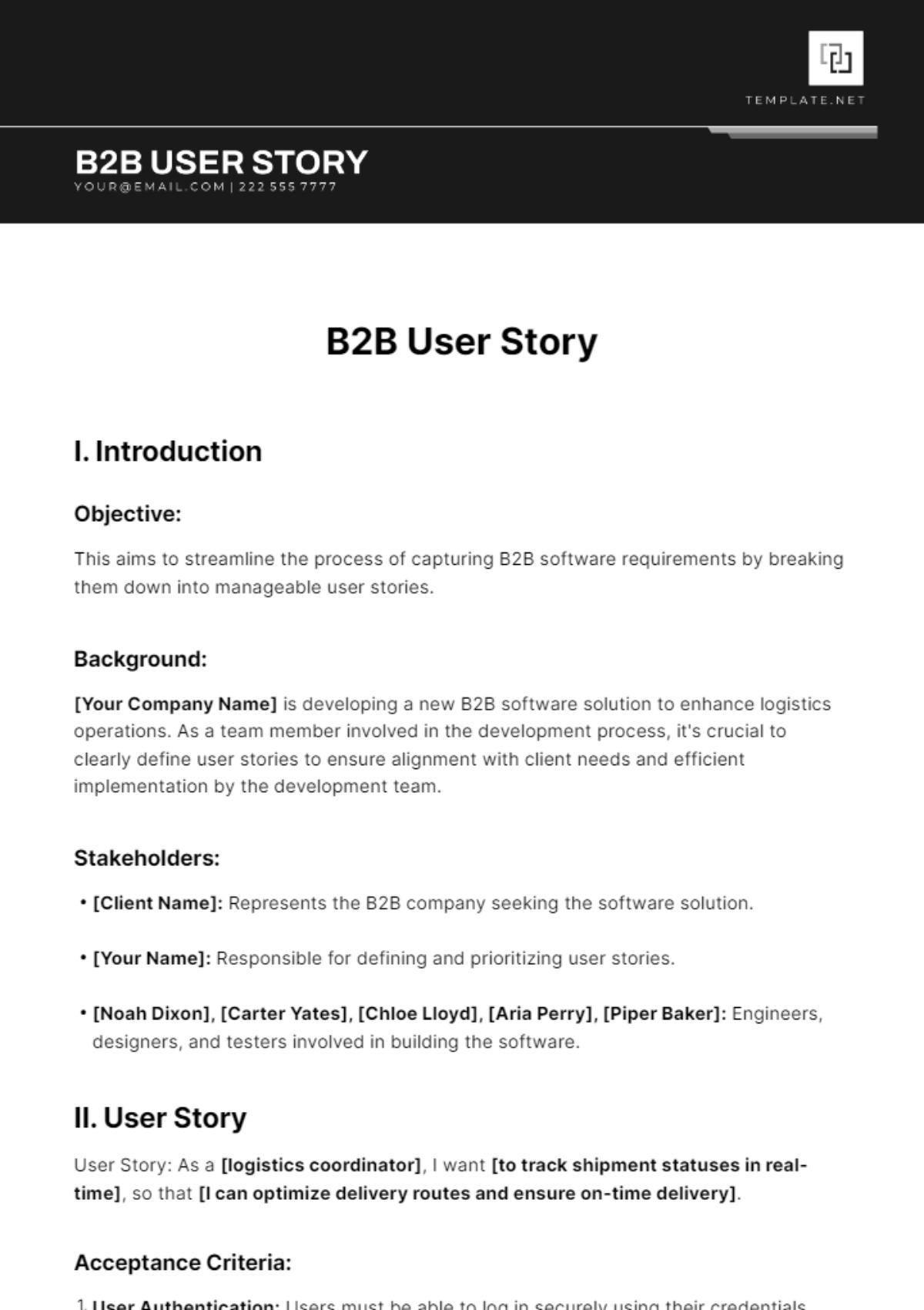 Free B2B User Story Template