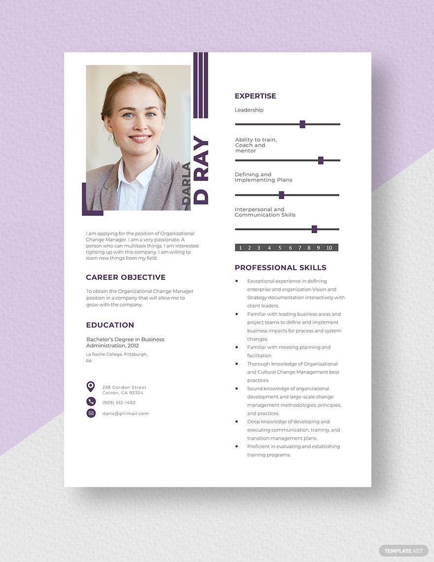 Free Organizational Change Manager Resume in Word, Apple Pages