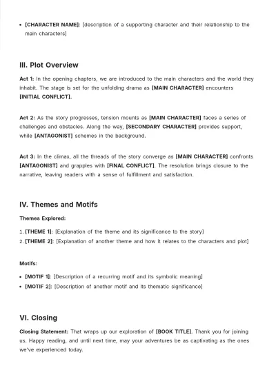 Free Book Script Template to Edit Online