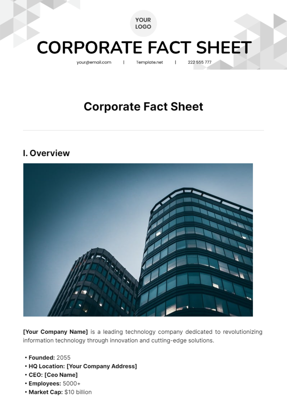 Free Corporate Fact Sheet Template
