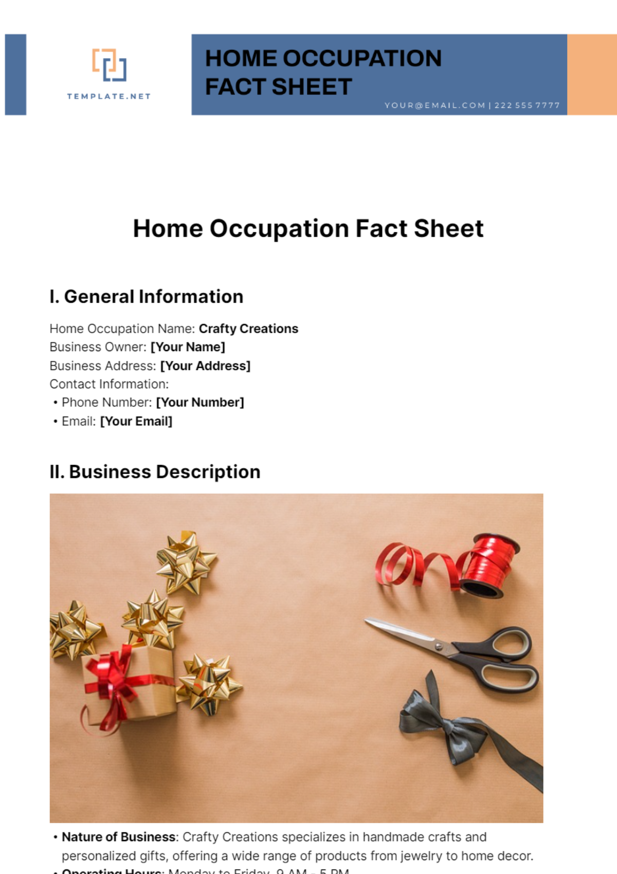 Free Home Occupation Fact Sheet Template