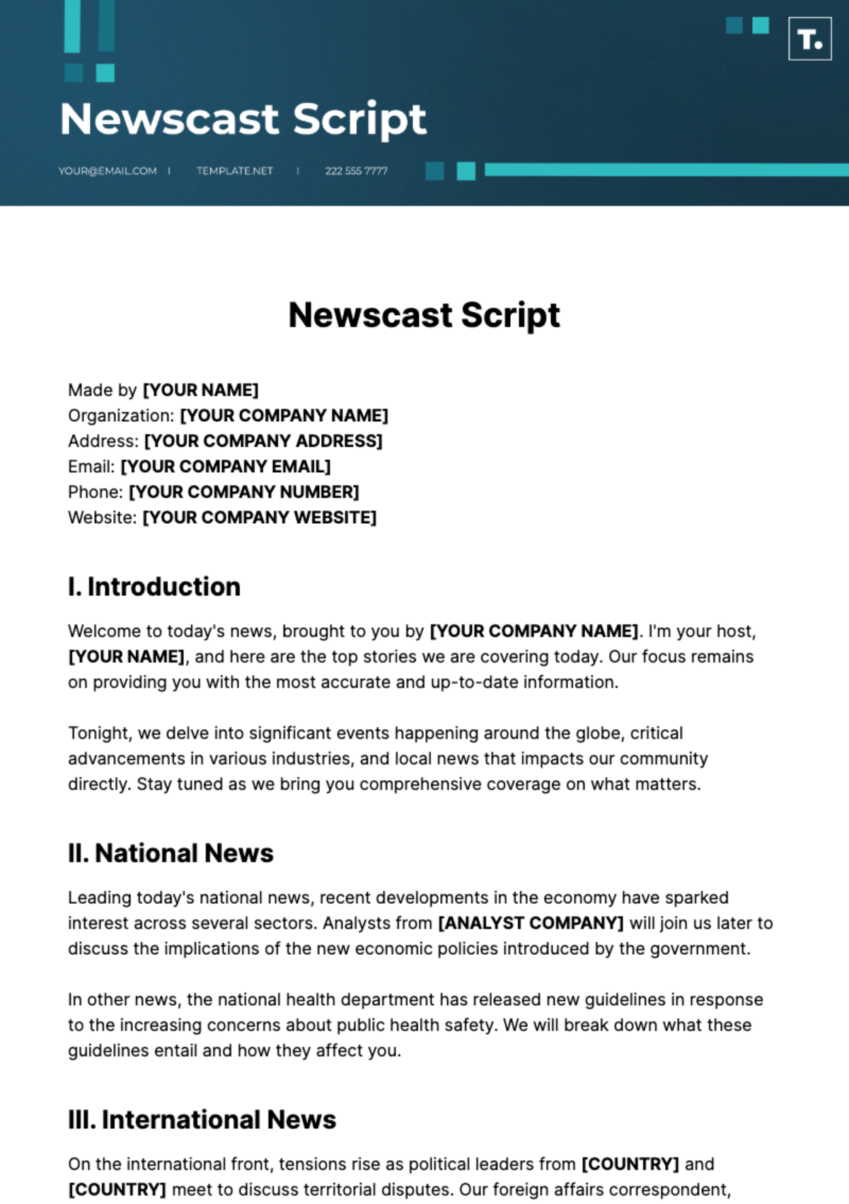 Newscast Script Template