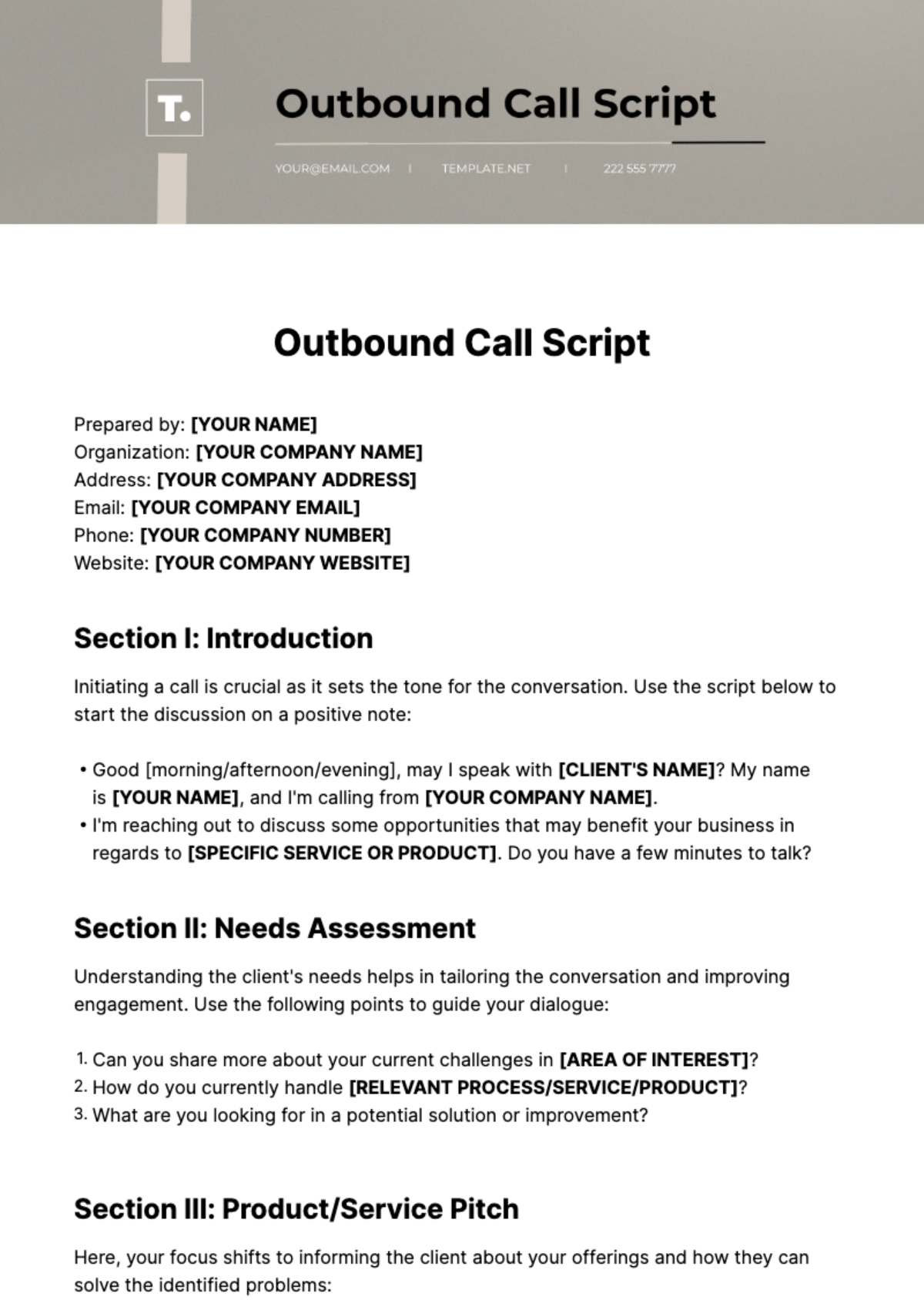 Outbound Call Script Template