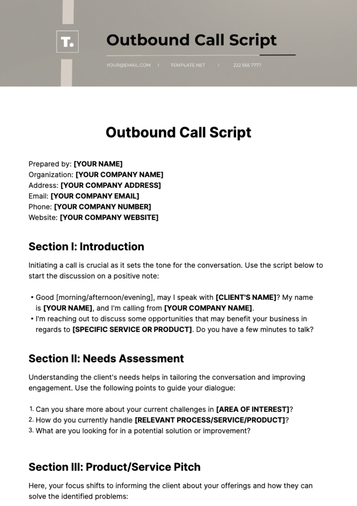 Free Outbound Call Script Template - Edit Online & Download | Template.net