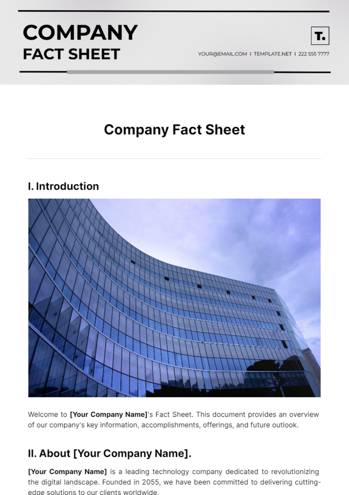 Company Fact Sheet Template