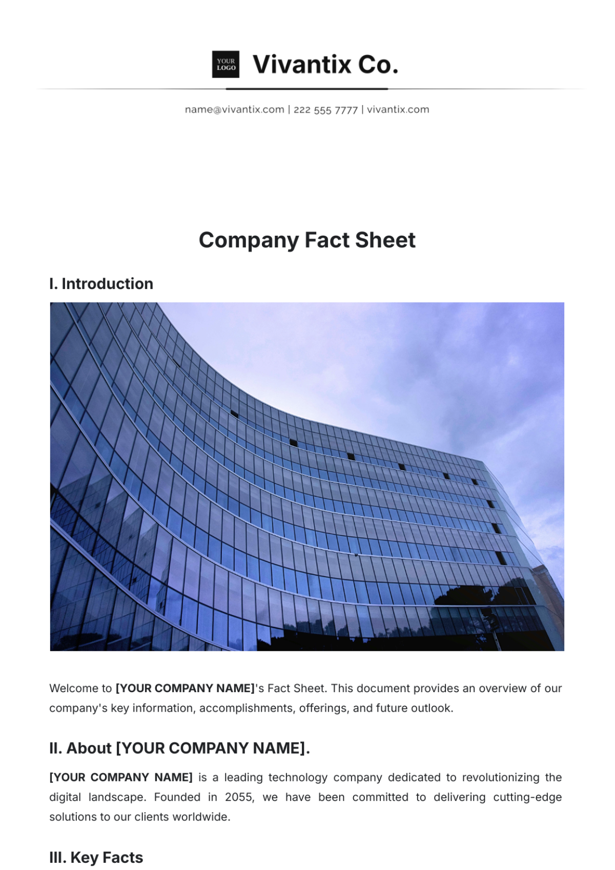 Company Fact Sheet Template