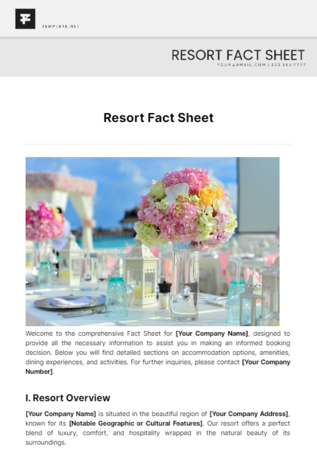 Resort Fact Sheet Template