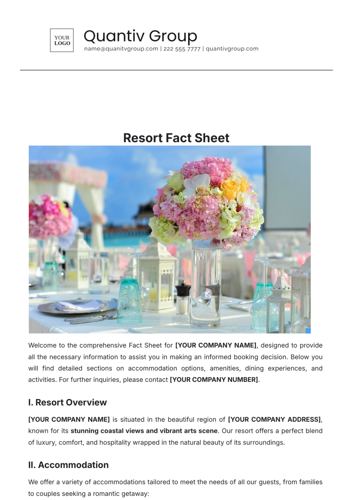 Resort Fact Sheet Template