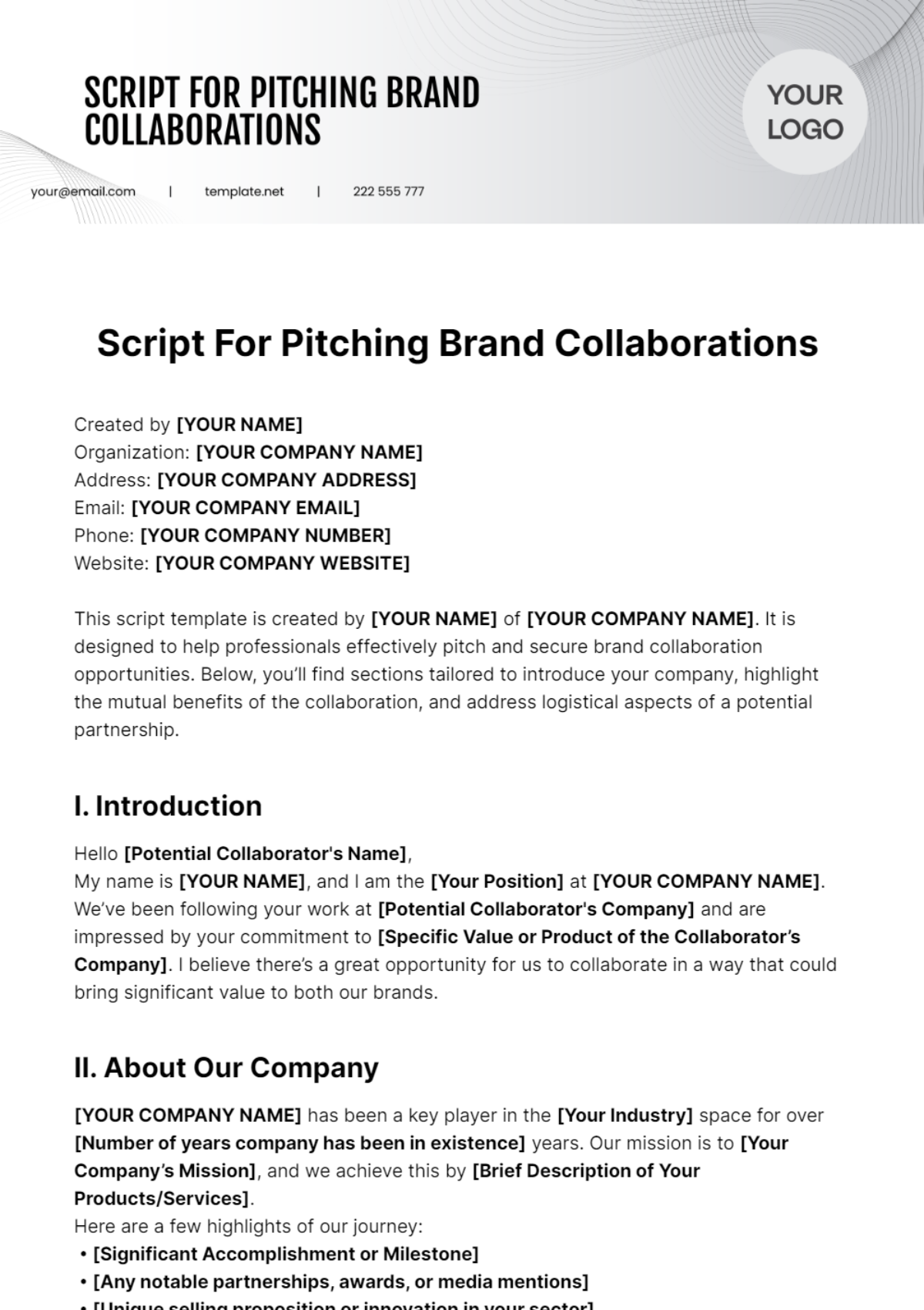 Script For Pitching Brand Collaborations Template