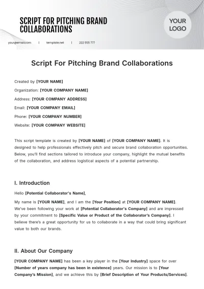 Free Script For Pitching Brand Collaborations Template to Edit Online