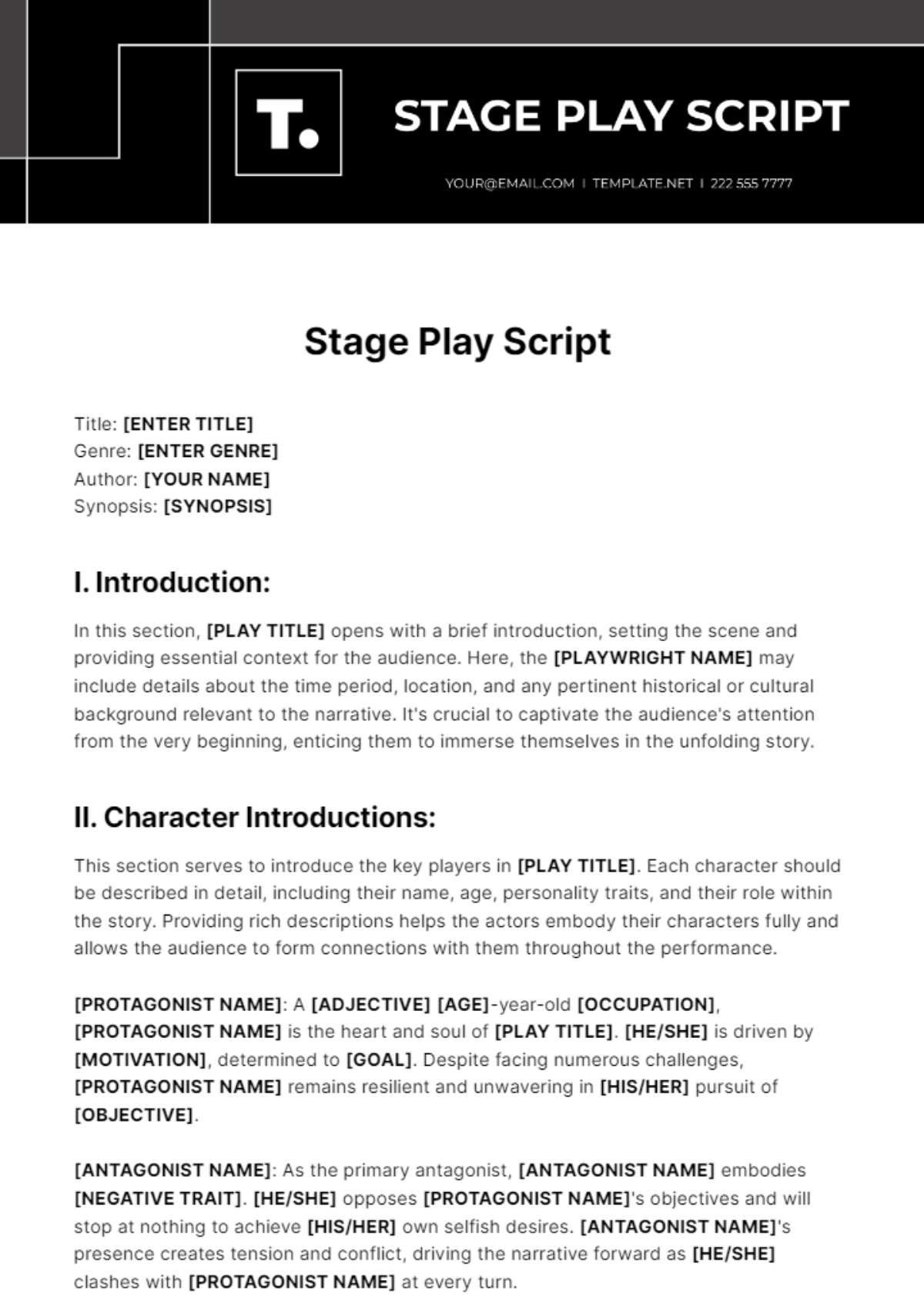 Stage Play Script Template