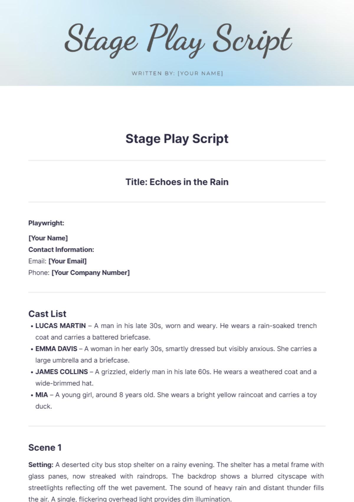 Free Stage Play Script Template to Edit Online