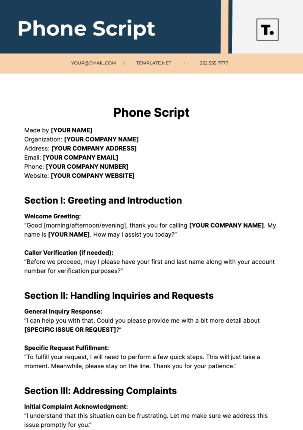 Phone Script Template