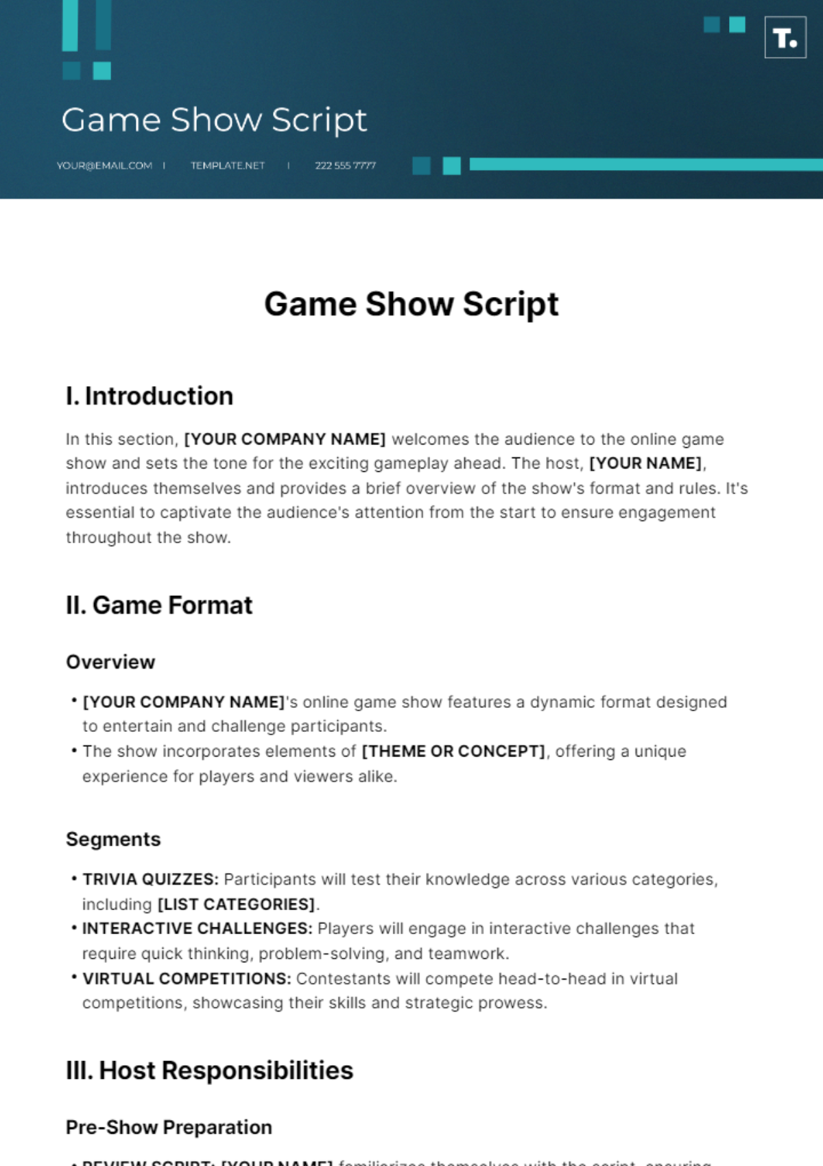 Game Show Script Template