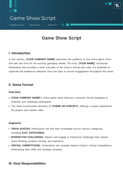 Free Game Show Script Template to Edit Online