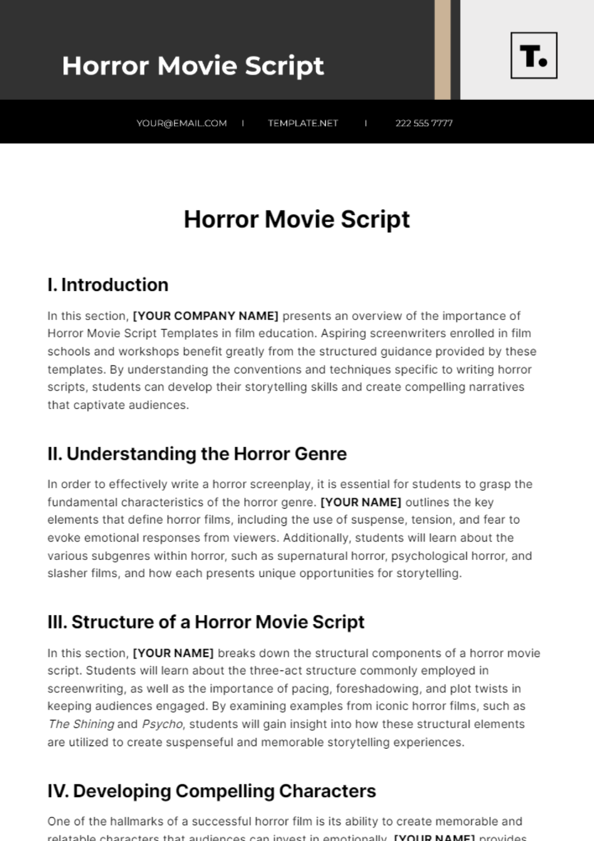 Horror Movie Script Template