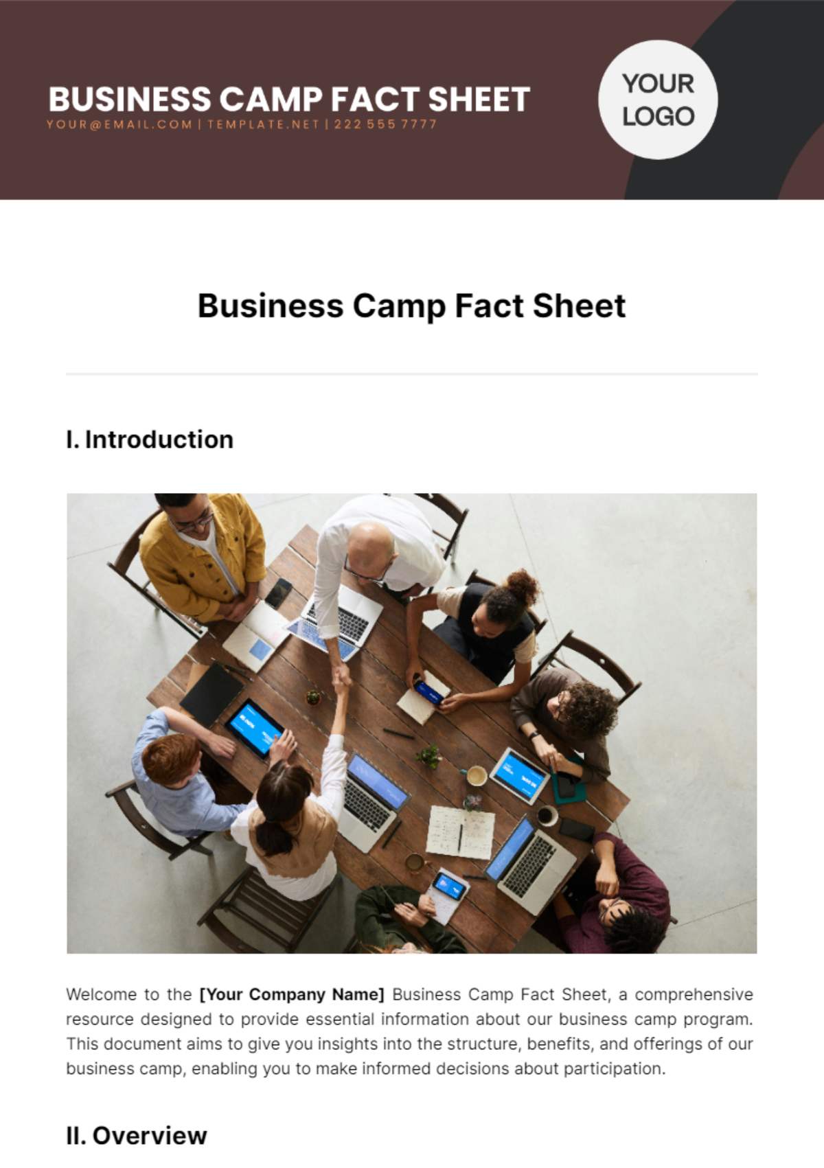 Business Camp Fact Sheet Template