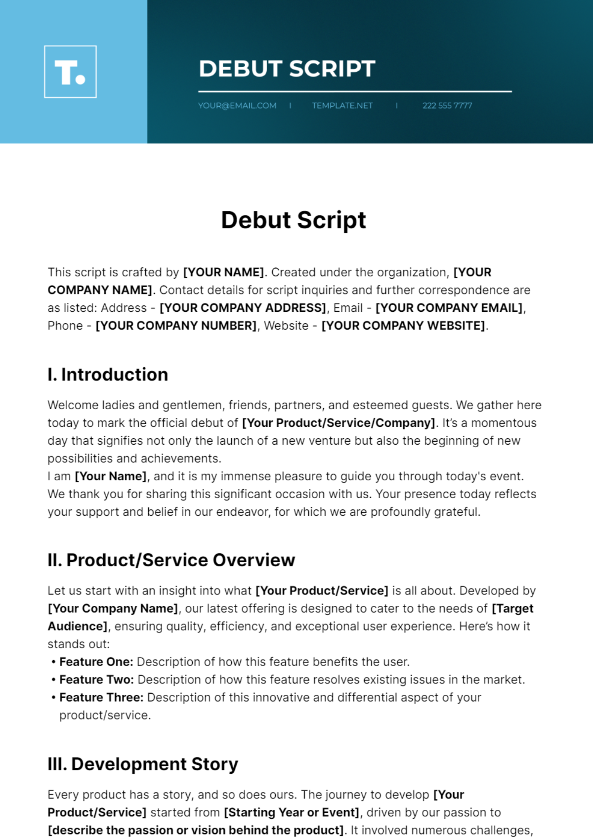 Debut Script Template