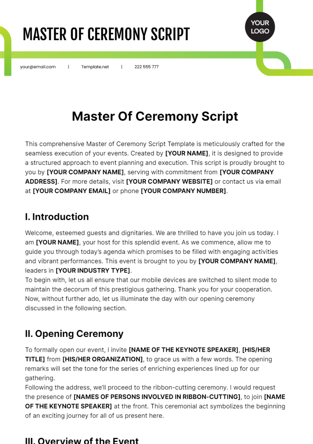 Master Of Ceremony Script Template